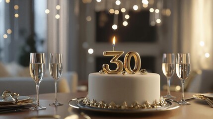 Naklejka premium Celebrating a milestone 30th birthday with elegant decorations and cake