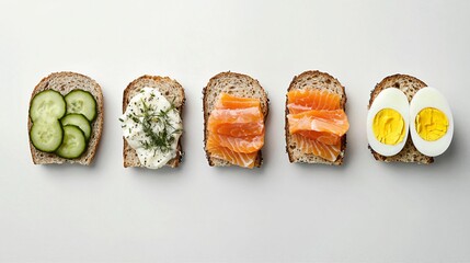 Delicious open-faced sandwiches prepared with various fresh toppings