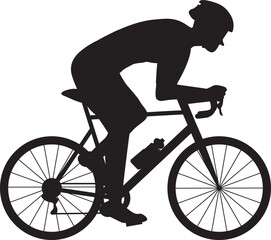 Obraz premium Cyclist with helmet and sunglasses riding a bicycle. Black silhouette flat design. Hand drawn vector illustration II.