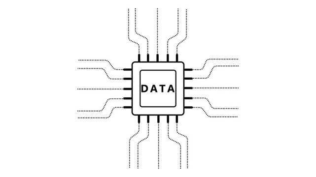 Central Processing Unit Chip with Dotted Circuit Connections and DA Label microchip integrated circuit