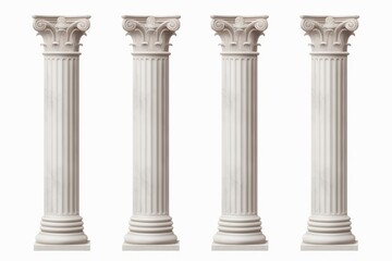 Obraz premium Four white marble corinthian columns standing isolated, representing strength and tradition