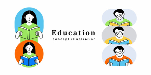 Fototapeta premium Illustration depicting diverse people reading books representing education concepts