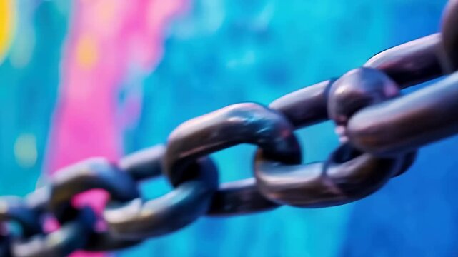 Industrial Chain against a Graffiti backdrop: A sturdy metal chain links against the background of graffiti wall, representing connection, strength, and urban art.