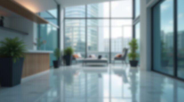 A blurred virtual background of a modern office, creating a professional and subtle corporate look.
