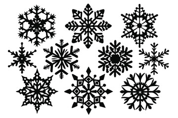 set of snowflake line art silhouette vector illustration
