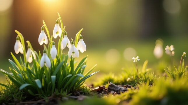 snowdrop spring flowers in the grass 
