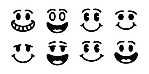 Obraz premium Black and white smiley faces with different expressions emoticons cartoon in white background