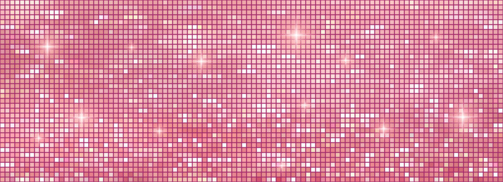 Shimmering disco globe in pink gradient hues. Holographic mirror sphere with glitter texture for nightclub posters, music event covers, and futuristic party illustrations