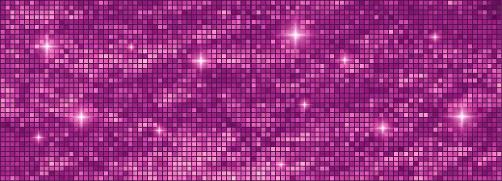 Pink holographic disco ball with mirror tiles creates vibrant gradient reflections. Perfect for club flyers, dance party banners, and Y2K fashion designs with iridescent shimmer