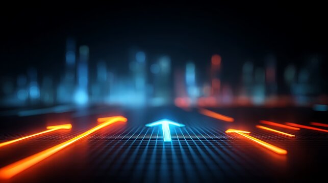 Futuristic raise arrow chart digital transformation abstract technology background. Big data and business growth currency stock and investment economy