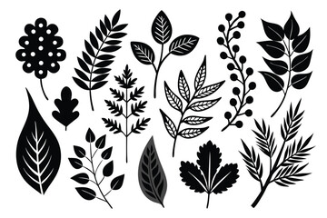 Fototapeta premium set of floral designs botanic line art silhouette vector illustration