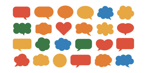 Colorful speech bubbles in various shapes and sizes communication dialogue in white background