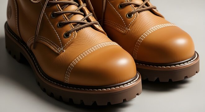 Un par de botas nuevas, fotograf&iacute;a real, fondo blanco.