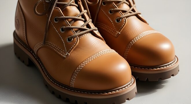 Un par de botas nuevas, fotograf&iacute;a real, fondo blanco.