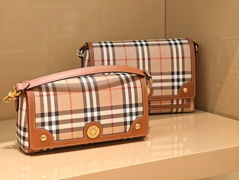 Paris,France-Oct.5th 2025: close-up Burberry classic beige check shoulder bags