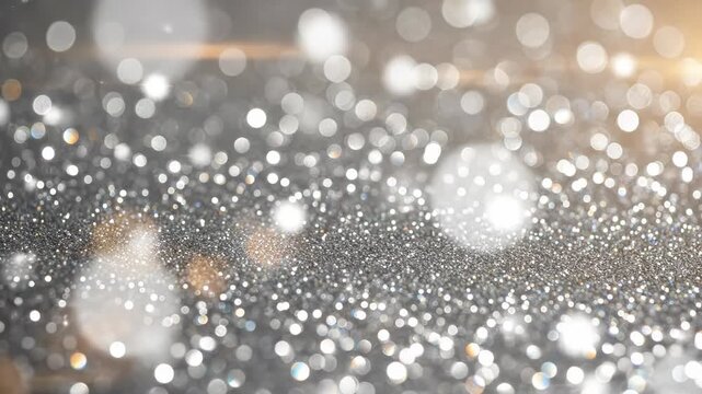 Glittery silver background with white and gray sparkles and bokeh effect