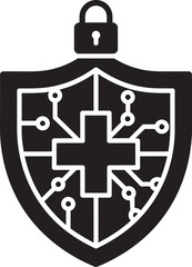 Fototapeta premium Medical healthcare security shield with padlock and circuit board design, symbolizing protection and safety in digital medicine and healthcare technology