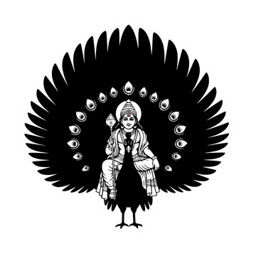Lord Murugan Black Silhouette with Vel Spear Minimal Vector