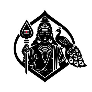 Lord Murugan Black Silhouette with Vel Spear Minimal Vector