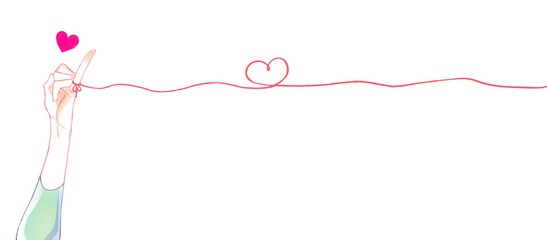 運命の赤い糸を結んでいる女性の手