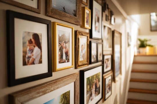 A Home Wall With Framed Family Photographs Arranged Organically: Cozy, Eclectic Gallery Of Memories