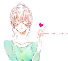 運命の赤い糸を結んだお団子頭の女性