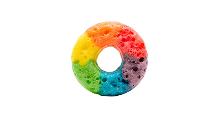 A colorful cereal ring (like a fruit loop) isolated on white.