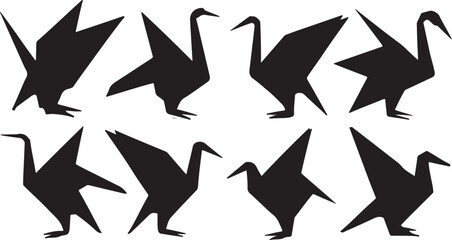 Obraz premium Eight black origami crane silhouettes in a grid bird