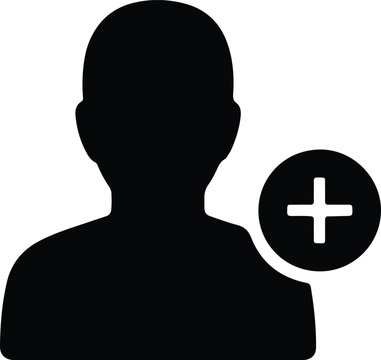 silhouette user icon with plus sign for adding new contact vector design