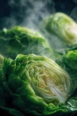 Obraz premium Close-Up Cabbage Texture In A Prepared Dish Concept — Rustic Green Leaves, Fresh Farm To Table Aesthetic, Botanical Style And Crisp Layered Lettuce Art