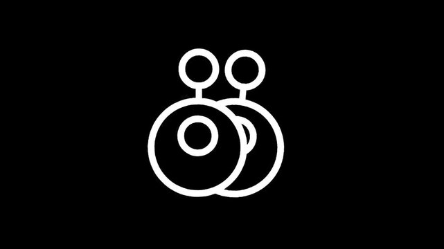 Minimalist white outline of two circular earrings on a black background