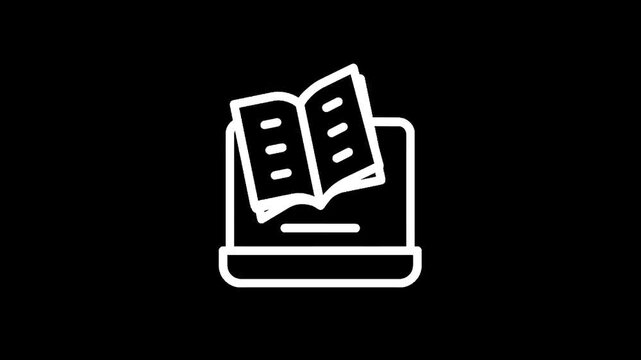 Digital book icon on laptop screen representing online learning and e-books