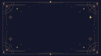 星と月が描かれた金色の神秘的な天体フレーム 紺色背景 © hamuu