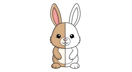 Obraz premium Cute bunny rabbit illustration with half-colored and half-outline concept. Adorable brown cartoon hare for kids' coloring books, educational activities, and cr