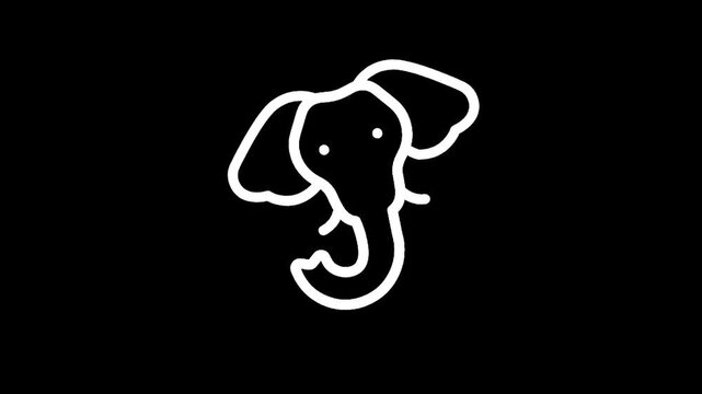 Simple white line drawing of an elephant head on a black background