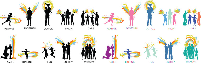Diverse People Celebrating with Raised Arms in Bright Vibrant Colors on White Background for Social Media