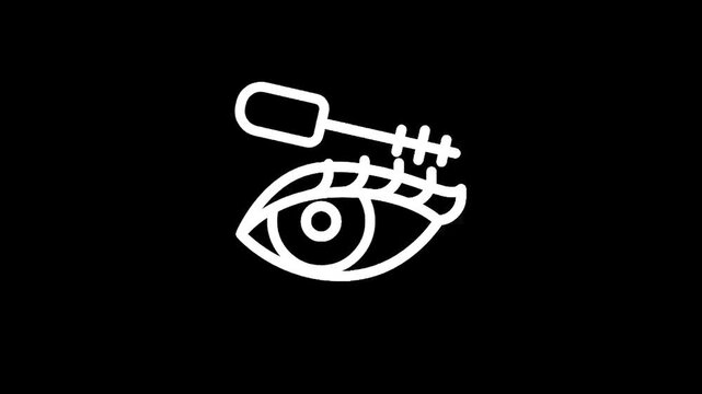 Minimalist white line art icon of an eye with mascara wand applying product to lashes