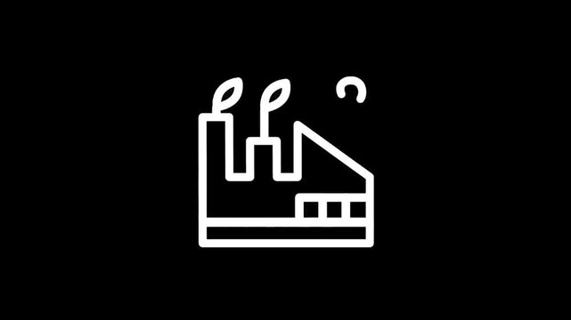 Clean energy factory icon with leaves emitting from chimneys, symbolizing sustainability