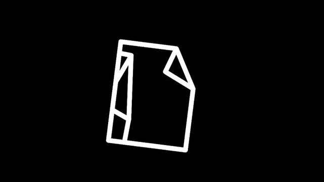 Simple line art icon of a document with two curved lines inside on a black background