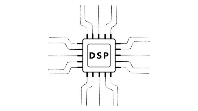 Electronic Chip with Letter D and Dashed Circuitry Pathways processor integrated circuit