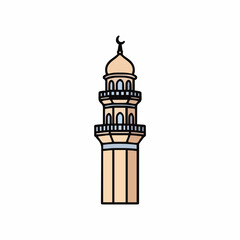 Obraz premium Traditional Islamic Minaret Tower With Dome and Crescent Symbol Against White Background Minimalist Architectural Illustration