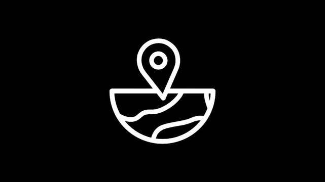 Abstract globe icon with a location pin marking a spot on the surface