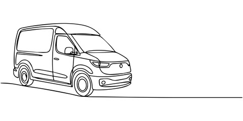 Electric Delivery Truck continuous one line drawing minimalism design. Electric delivery van continuous one line drawing © Graphics Art