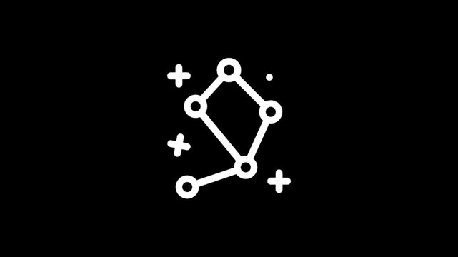 Stylized white constellation icon on a black background with small dots and crosses
