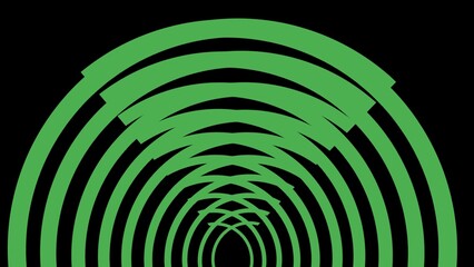 Obraz premium Layered green concentric arcs converge toward the center over a deep black background, forming a bold, dynamic abstract pattern with rhythmic symmetry and striking geometric intensity.