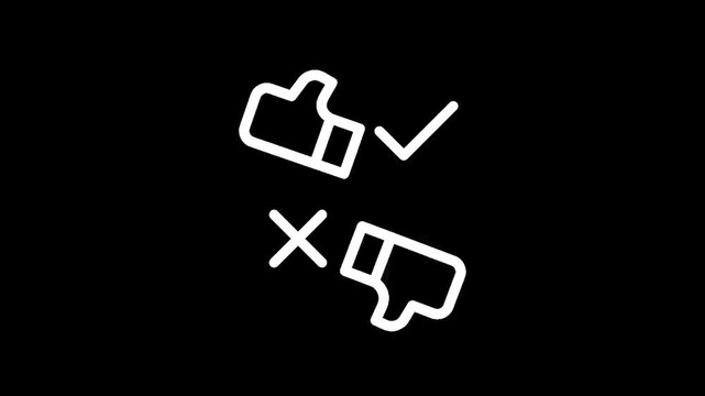 Thumbs up and thumbs down icons with checkmark and cross symbols on black background