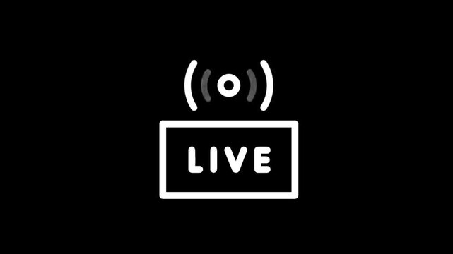 Simple line art icon representing a live broadcast signal with the word LIVE
