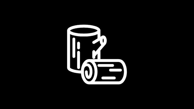 Simple white line art icon of two logs on a black background