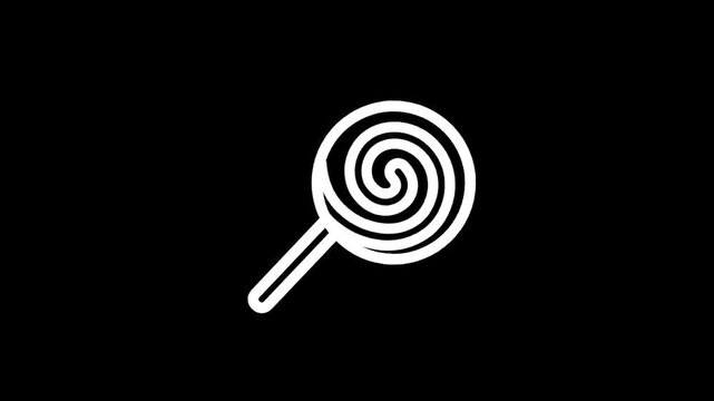 Simple white lollipop icon with a spiral design on a black background