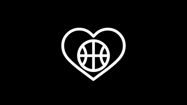 White heart icon with basketball inside on black background, symbolizing love for the sport